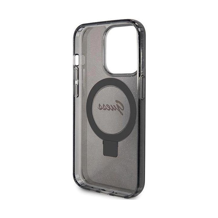 Guess Ring Stand Script Glitter MagSafe dėklas iPhone 15 Pro Max - juodas