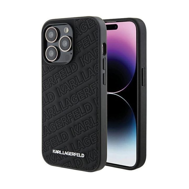 Karl Lagerfeld dygsniuotas K modelio dėklas iPhone 15 Pro - juodas