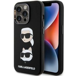 Karl Lagerfeld silikoninis Karl&Choupette Head dėklas iPhone 15 Pro - juodas