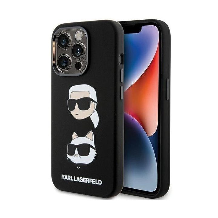 Karl Lagerfeld silikoninis Karl&Choupette Head dėklas iPhone 15 Pro - juodas