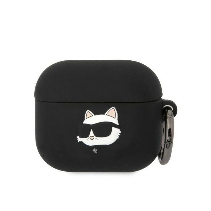 Karl Lagerfeld KLA3RUNCHK AirPods 3 dangtelis juodas/juodas Silikoninis Choupette Head 3D