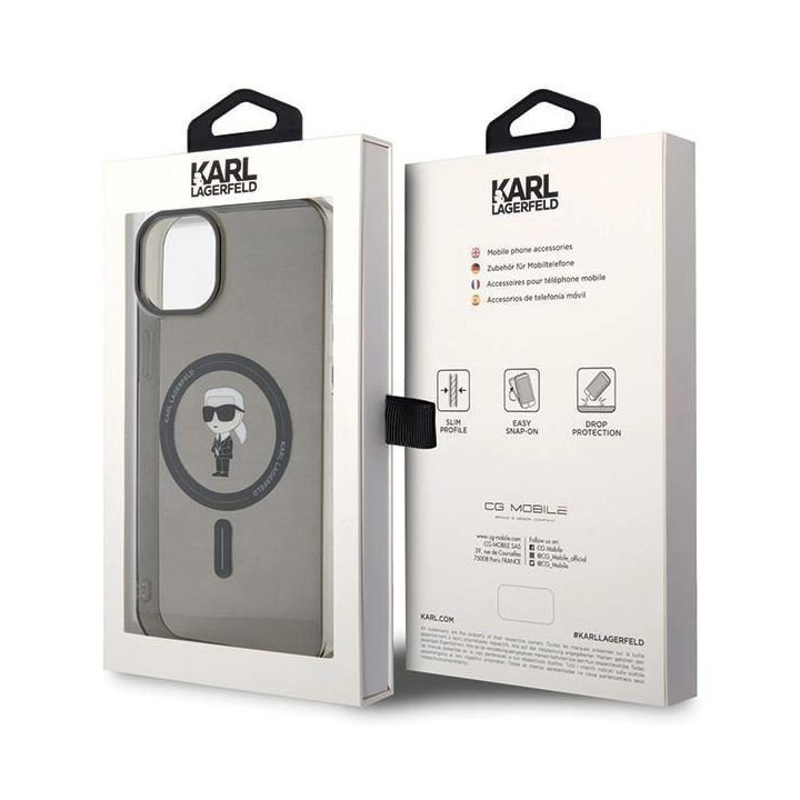 Karl Lagerfeld IML Ikonik MagSafe dėklas iPhone 15 Plus - juodas