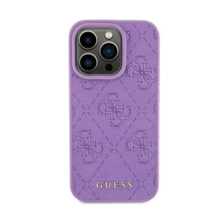 Guess odinis 4G antspauduotas dėklas iPhone 15 Pro - violetinis