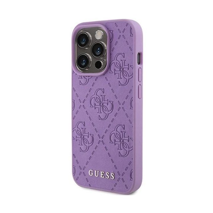 Guess odinis 4G antspauduotas dėklas iPhone 15 Pro - violetinis