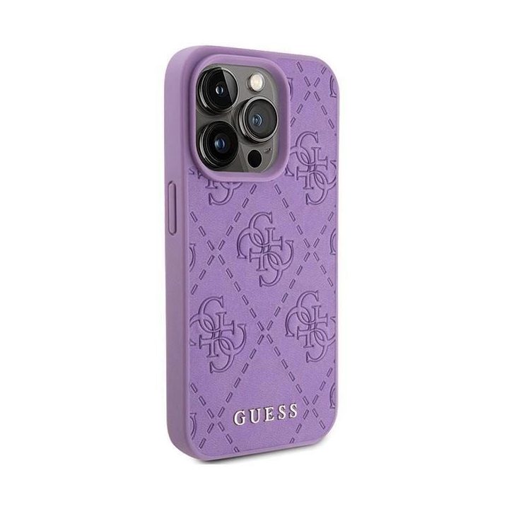 Guess odinis 4G antspauduotas dėklas iPhone 15 Pro - violetinis