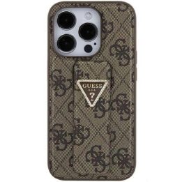 Guess Grip Stand 4G Triangle Strass dėklas iPhone 15 - rudas