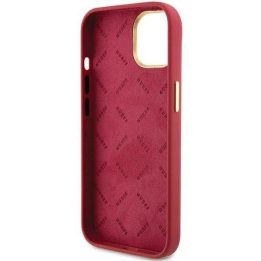 Guess silikoninis korpusas su metaliniu logotipu ir rėmeliu iPhone 15 - raudonas