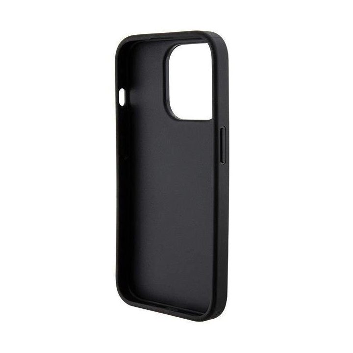 Guess Grip Stand 4G Saffiano Strass dėklas iPhone 15 Pro Max - juodas