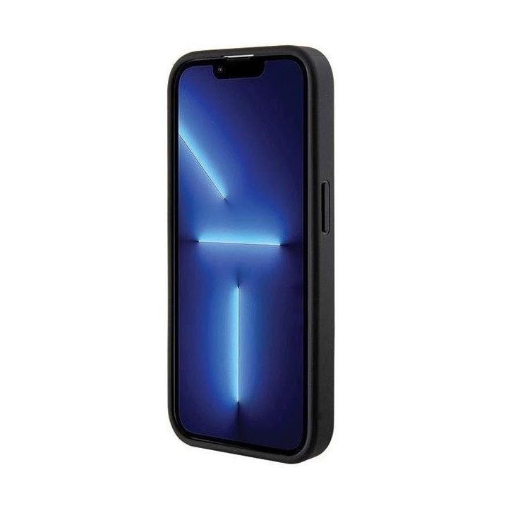 Guess Grip Stand 4G Saffiano Strass dėklas iPhone 15 Pro Max - juodas