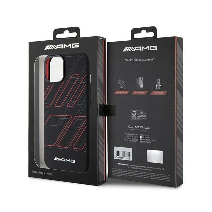 AMG silikoninis didelių rombų rašto MagSafe dėklas iPhone 15 Plus / 14 Plus - juodas