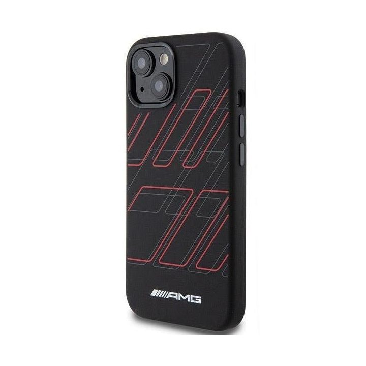 AMG silikoninis didelių rombų rašto MagSafe dėklas iPhone 15 Plus / 14 Plus - juodas