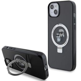 Karl Lagerfeld Ring Stand Karl&Choupette MagSafe dėklas iPhone 14 / 15 / 13 - juodas