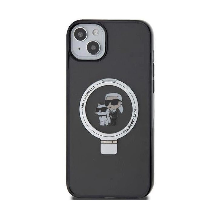 Karl Lagerfeld Ring Stand Karl&Choupette MagSafe dėklas iPhone 14 / 15 / 13 - juodas