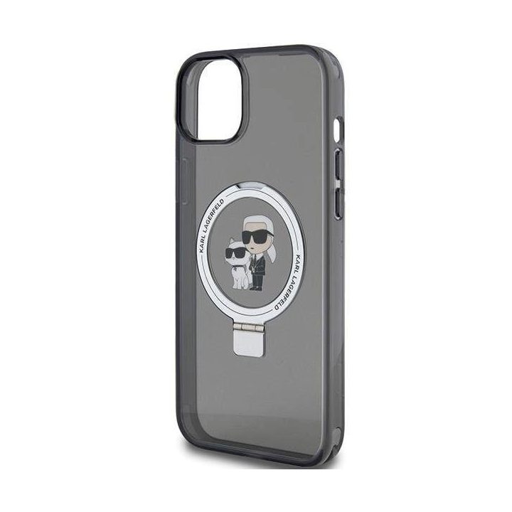 Karl Lagerfeld Ring Stand Karl&Choupette MagSafe dėklas iPhone 14 / 15 / 13 - juodas