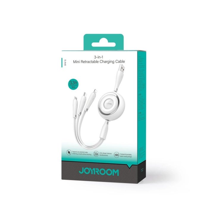 S C / Lightning / microUSB 1 m ilgio kabelis - baltas