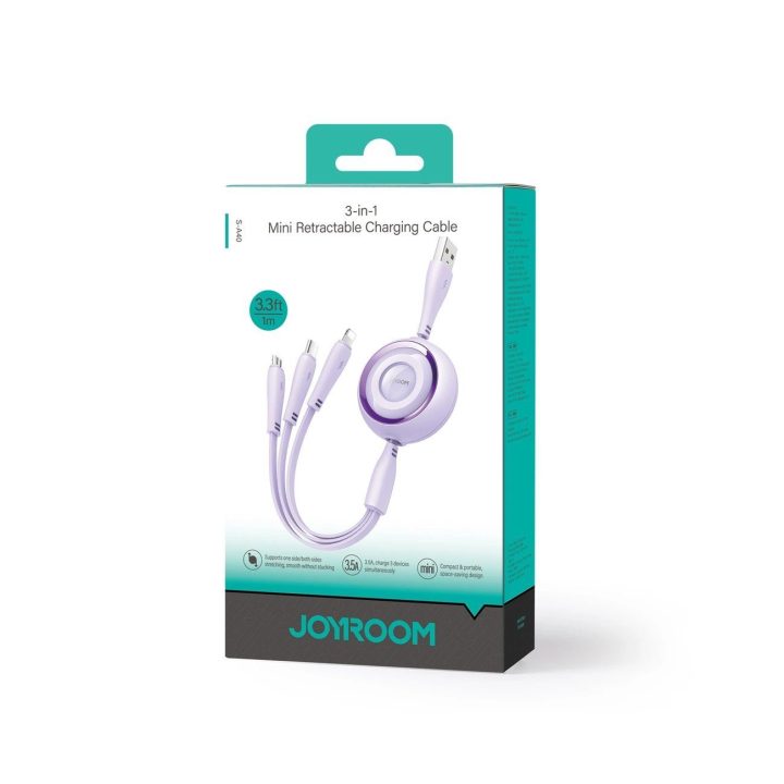 S C / Lightning / microUSB 1 m ilgio laidas - violetinės spalvos