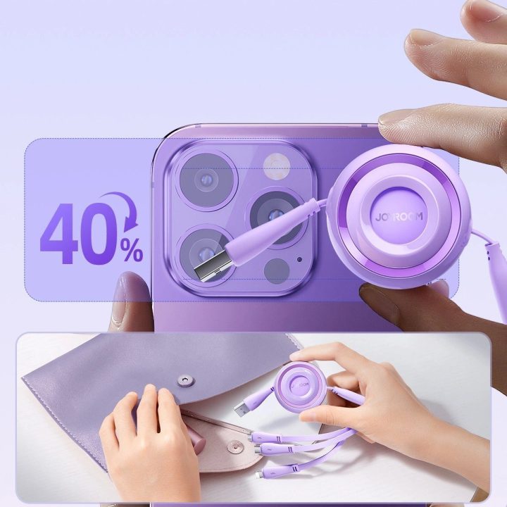 S C / Lightning / microUSB 1 m ilgio laidas - violetinės spalvos