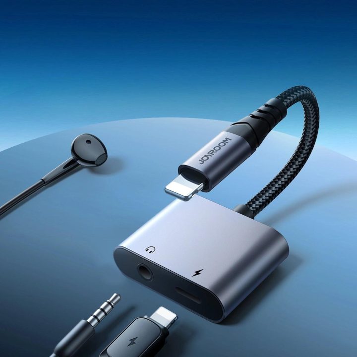 SY-L01 Lightning į Lightning / 3,5 mm mini jack DAC adapteris 2in1 - juodas