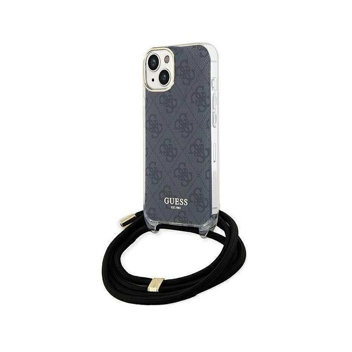 Guess Crossbody Cord 4G Print Case dėklas iPhone 15/14/13 - Juodas