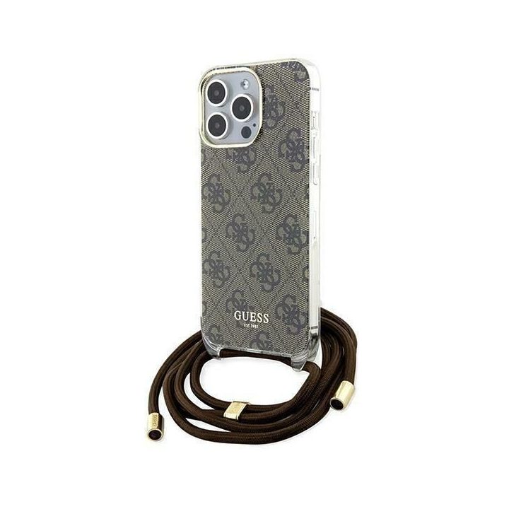 Guess Crossbody Cord 4G Print dėklas iPhone 15 Pro Max - rudas
