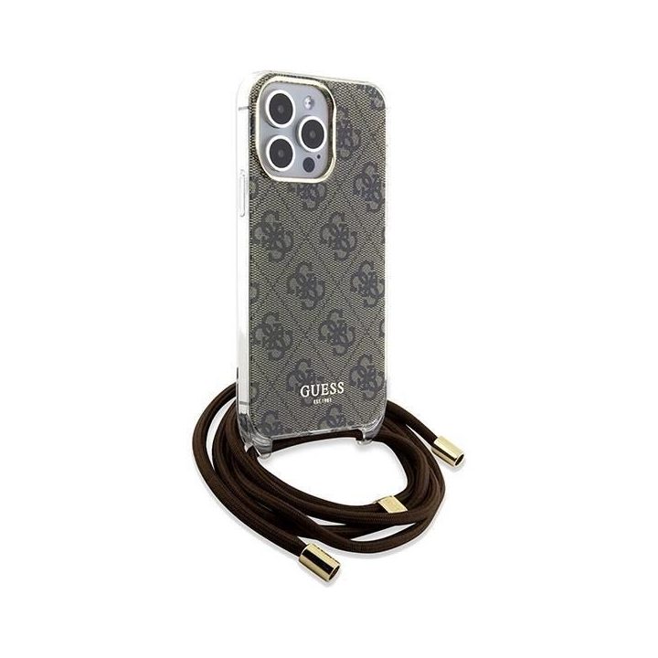 Guess Crossbody Cord 4G Print dėklas iPhone 15 Pro Max - rudas