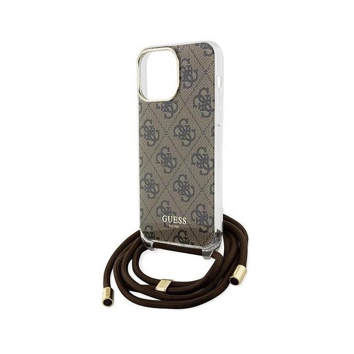 Guess Crossbody Cord 4G Print dėklas iPhone 15 Pro Max - rudas