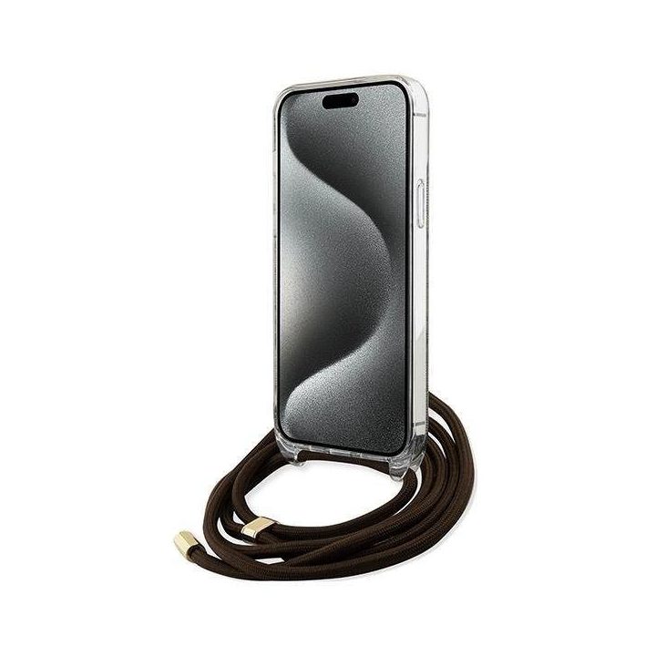 Guess Crossbody Cord 4G Print dėklas iPhone 15 Pro Max - rudas