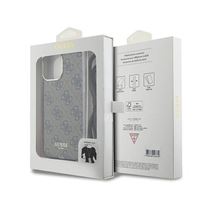 Guess Crossbody Cord 4G Print dėklas iPhone 15 Pro Max - rudas