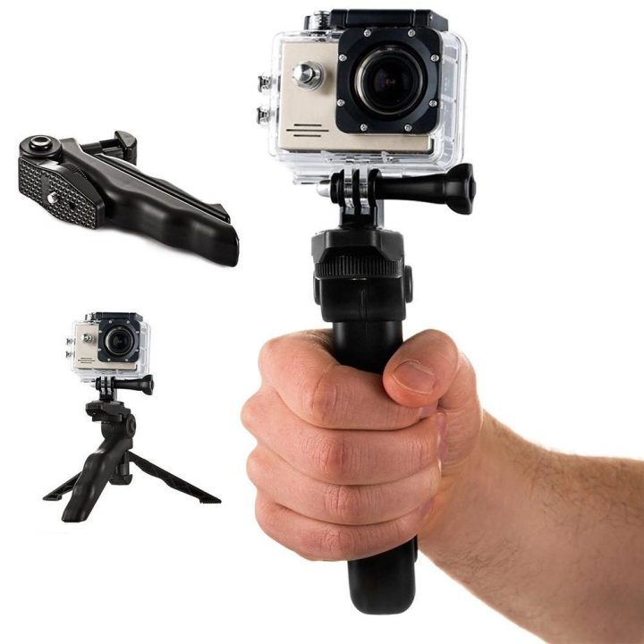 Laikiklis su mini trikoju, skirtas GoPro SJCAM veiksmo kameroms, juodas