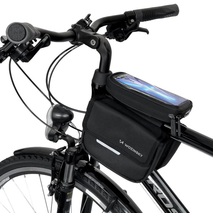 rėmo dviratininko krepšys dviračių pannier vandeniui atsparus telefono dėklas 1.5l juodas (WBB26BK)