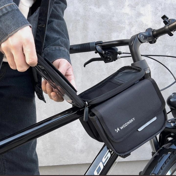 rėmo dviratininko krepšys dviračių pannier vandeniui atsparus telefono dėklas 1.5l juodas (WBB26BK)