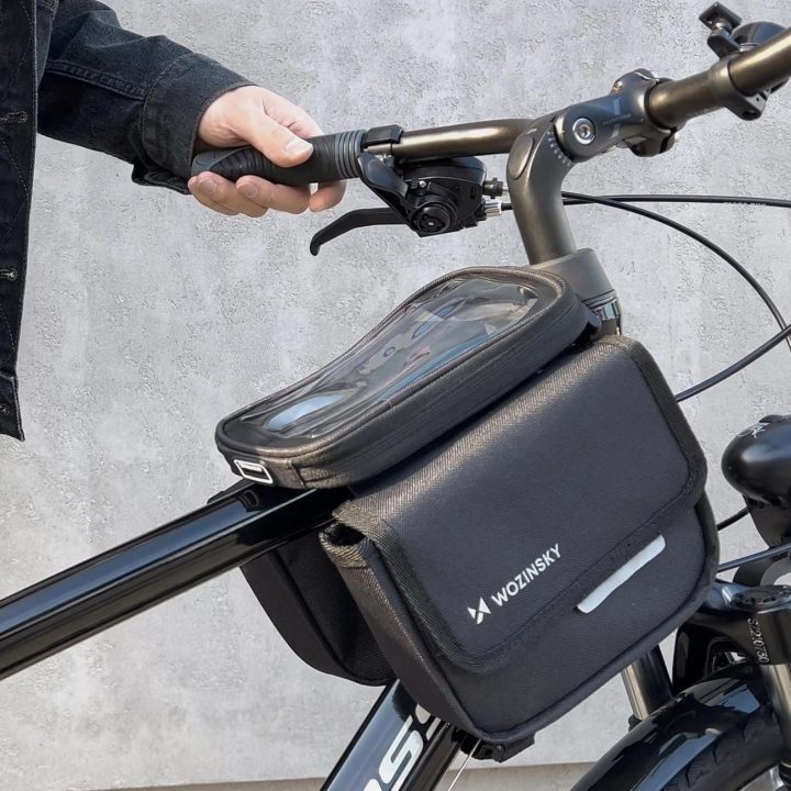 rėmo dviratininko krepšys dviračių pannier vandeniui atsparus telefono dėklas 1.5l juodas (WBB26BK)