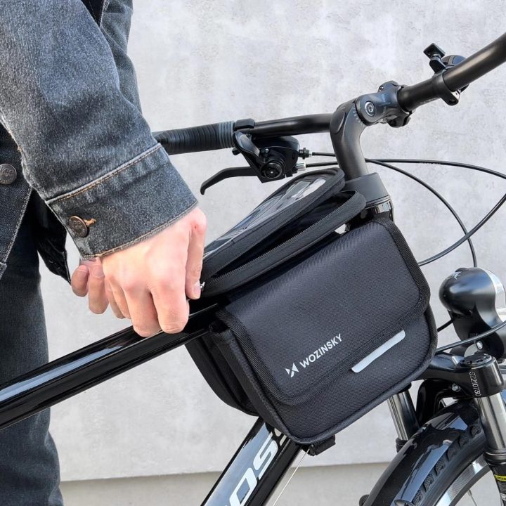 rėmo dviratininko krepšys dviračių pannier vandeniui atsparus telefono dėklas 1.5l juodas (WBB26BK)