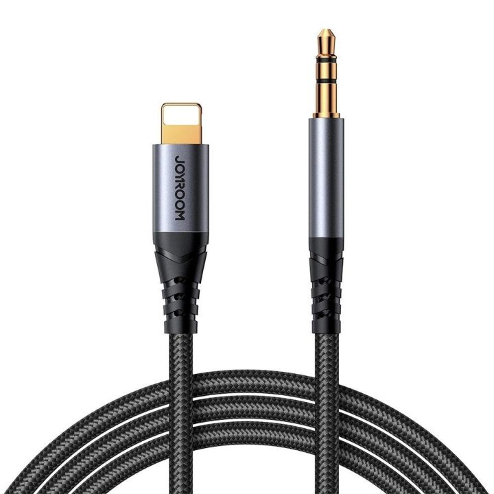 stereofoninis garso kabelis AUX 3,5 mm mini lizdas - Lightning , skirtas iPhone iPad , 1,2 m, juodas (SY-A06)