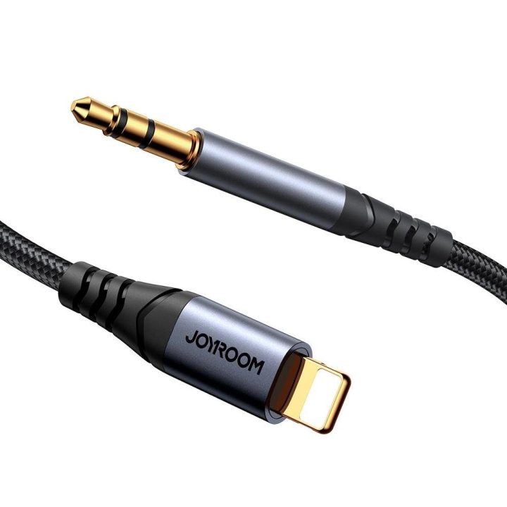 stereofoninis garso kabelis AUX 3,5 mm mini lizdas - Lightning , skirtas iPhone iPad , 1,2 m, juodas (SY-A06)