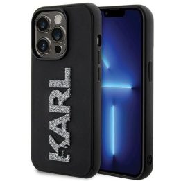 iPhone 15 Pro - juodas Karl Lagerfeld 3D guminis blizgantis dėklas su logotipu