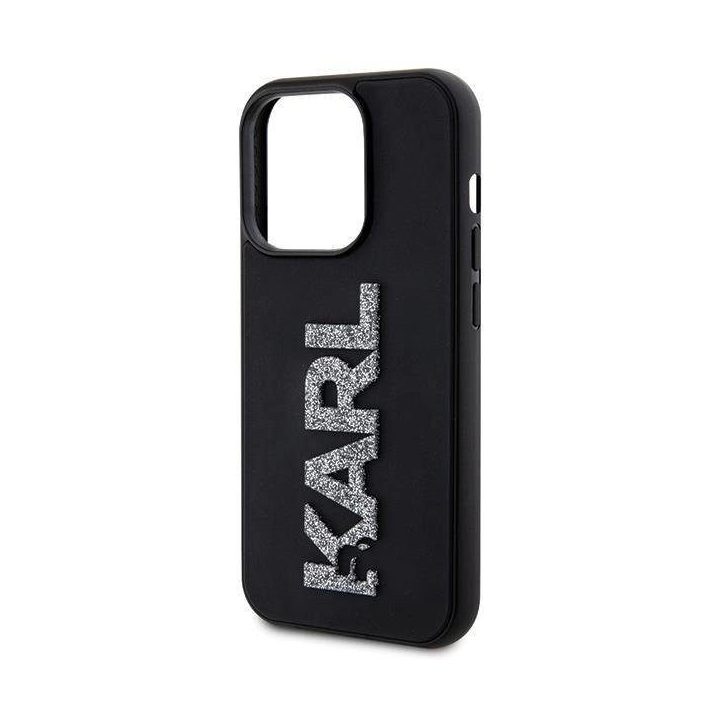 iPhone 15 Pro - juodas Karl Lagerfeld 3D guminis blizgantis dėklas su logotipu