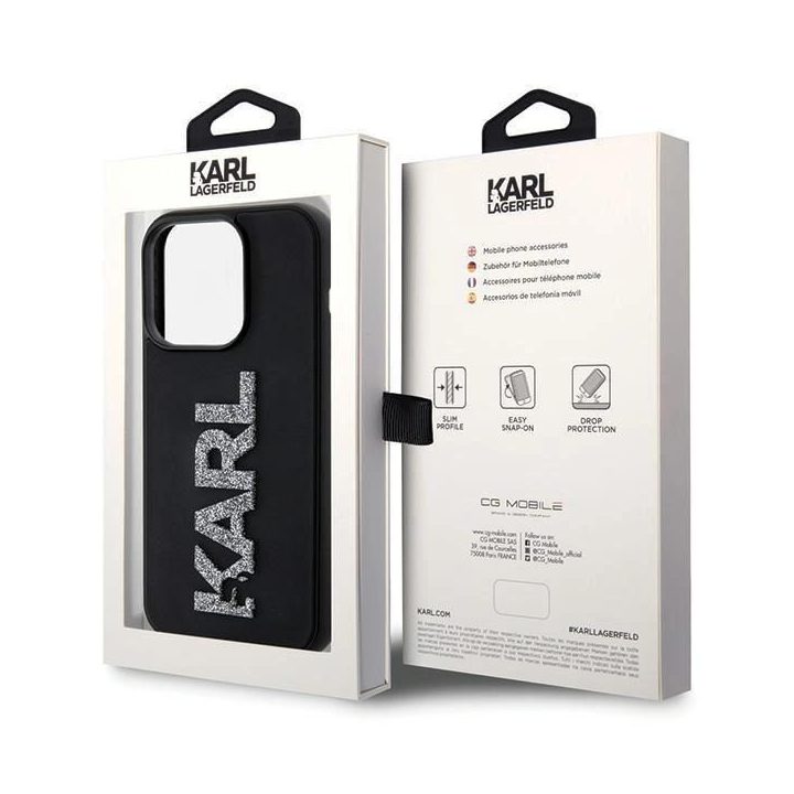 iPhone 15 Pro - juodas Karl Lagerfeld 3D guminis blizgantis dėklas su logotipu