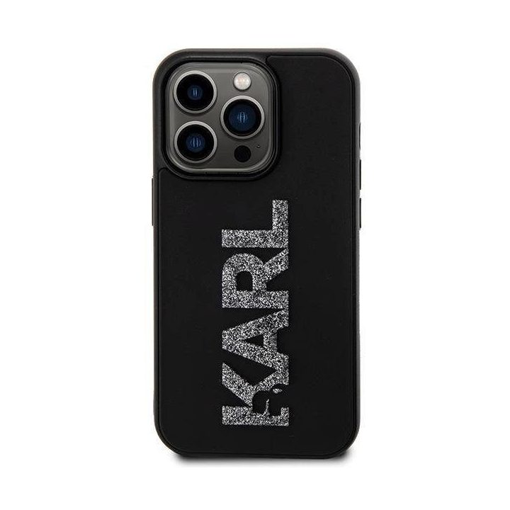 iPhone 15 Pro - juodas Karl Lagerfeld 3D guminis blizgantis dėklas su logotipu