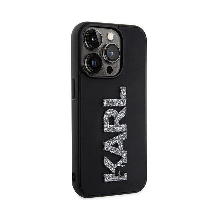 iPhone 15 Pro - juodas Karl Lagerfeld 3D guminis blizgantis dėklas su logotipu