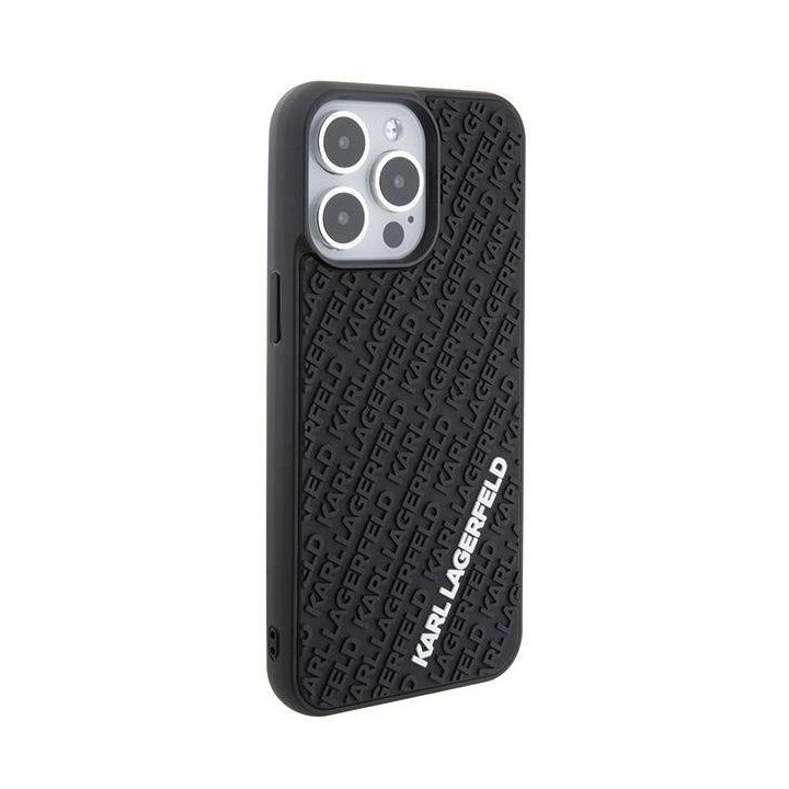 iPhone 15 Pro Max - juodas Karl Lagerfeld 3D guminis dėklas su keliais logotipais