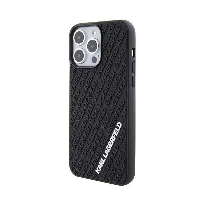 iPhone 15 Pro Max - juodas Karl Lagerfeld 3D guminis dėklas su keliais logotipais