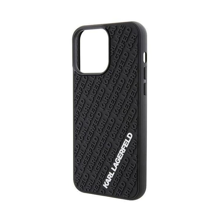 iPhone 15 Pro Max - juodas Karl Lagerfeld 3D guminis dėklas su keliais logotipais