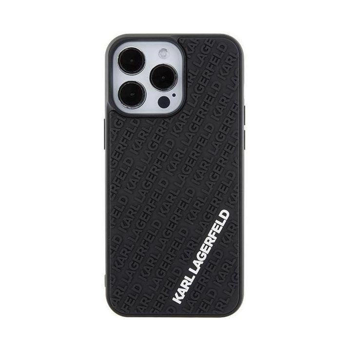 iPhone 15 Pro Max - juodas Karl Lagerfeld 3D guminis dėklas su keliais logotipais