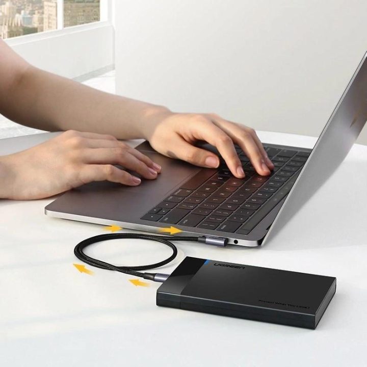 kampinis kabelis USB Type C - USB Type C Power Delivery 60 W 20 V 3 A 2 m juodai pilkas kabelis (US255 50125)