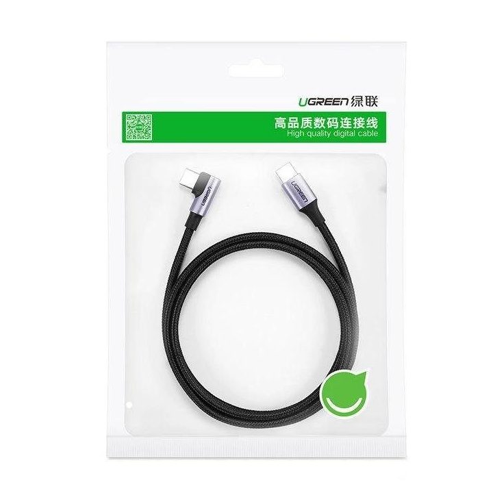 kampinis kabelis USB Type C - USB Type C Power Delivery 60 W 20 V 3 A 2 m juodai pilkas kabelis (US255 50125)