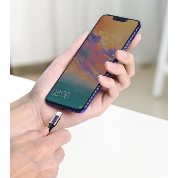 kampinis kabelis USB Type C - USB Type C Power Delivery 60 W 20 V 3 A 2 m juodai pilkas kabelis (US255 50125)