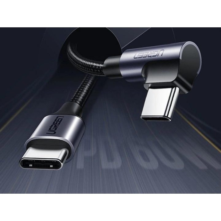 kampinis kabelis USB Type C - USB Type C Power Delivery 60 W 20 V 3 A 2 m juodai pilkas kabelis (US255 50125)