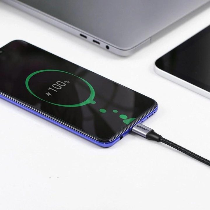 kampinis kabelis USB Type C - USB Type C Power Delivery 60 W 20 V 3 A 2 m juodai pilkas kabelis (US255 50125)