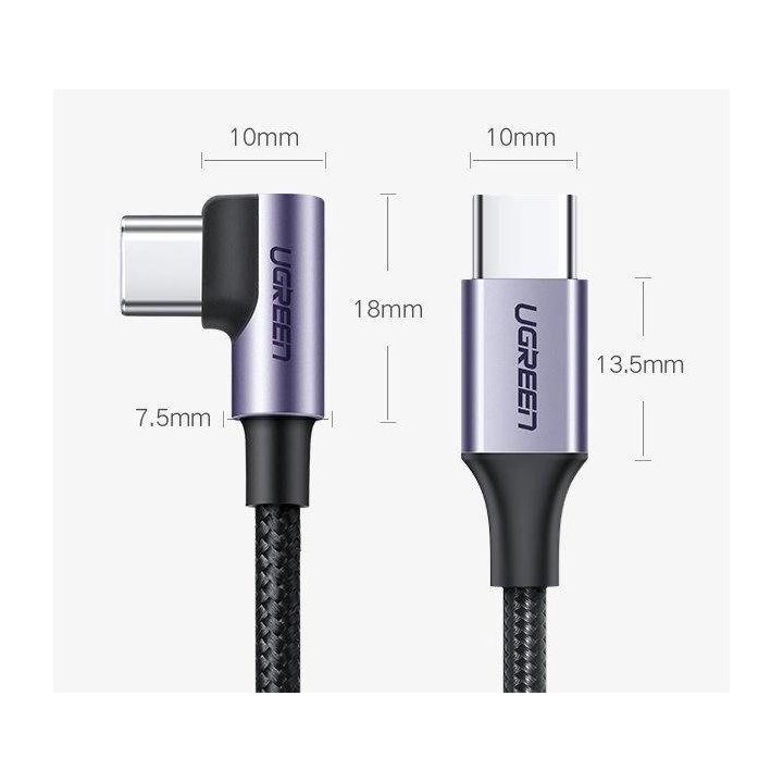 kampinis kabelis USB Type C - USB Type C Power Delivery 60 W 20 V 3 A 2 m juodai pilkas kabelis (US255 50125)